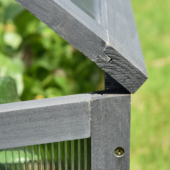 Wooden Framed Polycarbonate Cold Frame Greenhouse for Plants Outdoor with Openable & Tilted Top Cover, PC Board, Brown, 100 x 65 x 40cm