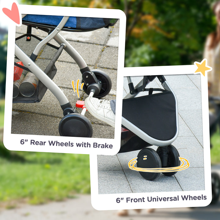PawHut Detachable Pet Stroller Pushchair Foldable Dog Cat Travel Carriage 2-In-1 Design Carrying Bag Dark Blue