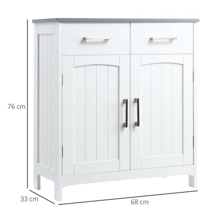 Freestanding Bathroom Cabinet, Storage Cupboard with 2 Drawers, Double Doors, Adjustable Shelf, White