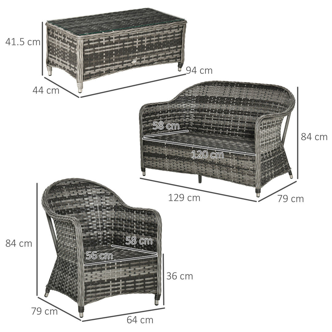 4-Seater PE Rattan Wicker Sofa Set Outdoor Conservatory Furniture Lawn Patio Coffee Table w/ Cushion - Grey