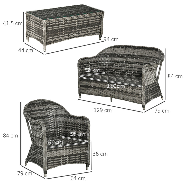 4-Seater PE Rattan Wicker Sofa Set Outdoor Conservatory Furniture Lawn Patio Coffee Table w/ Cushion - Grey