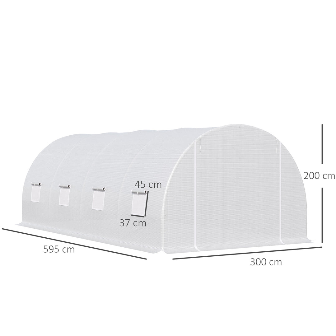 Outsunny 6 x 3 x 2 m Large Walk-In Greenhouse Garden Polytunnel Greenhouse with Metal Frame, Zippered Door and Roll Up Windows, White