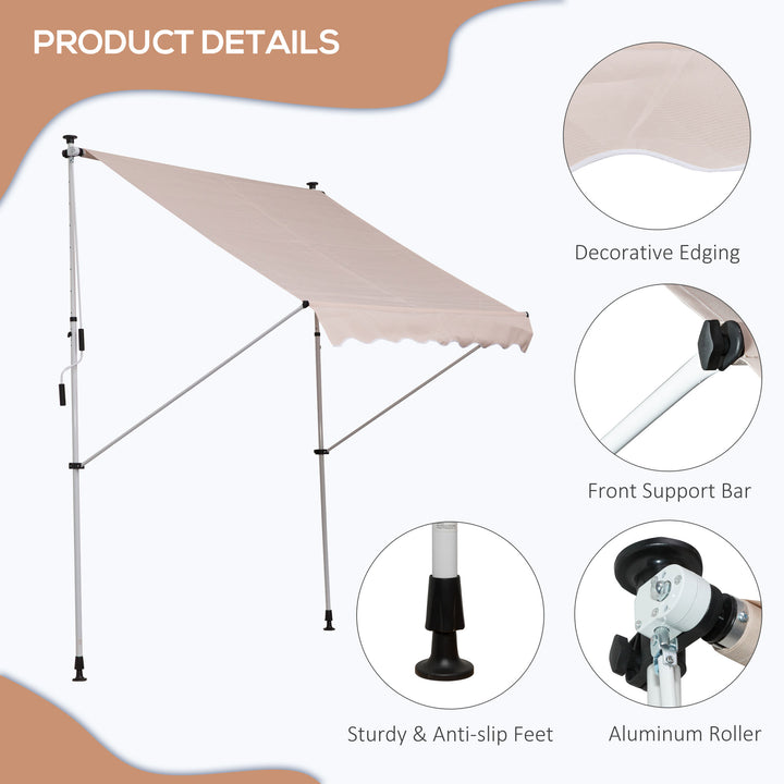 2x1.5m Garden Patio Manual Awning Canopy Sun Shade Shelter Adjustable Aluminium Frame Awning Beige