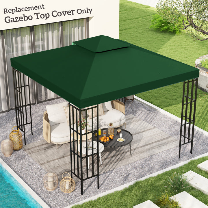 3 x 3 m Gazebo Top Cover Double Tier Canopy Replacement Pavilion Roof Dark Green