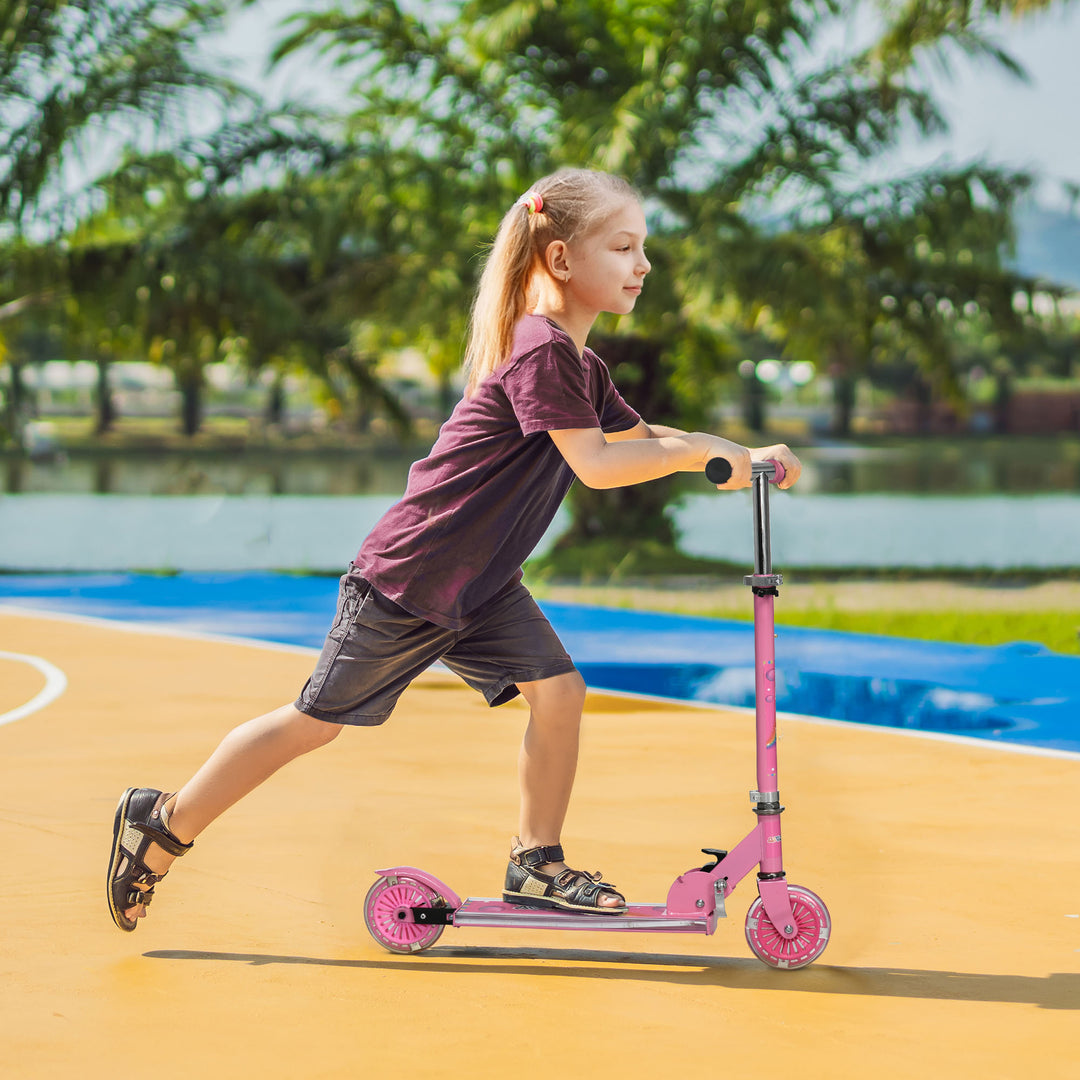 Kids Scooter with Lights, Music, Adjustable Height, Folding Frame, LED Wheels, for 3-7 Years Old, Pink