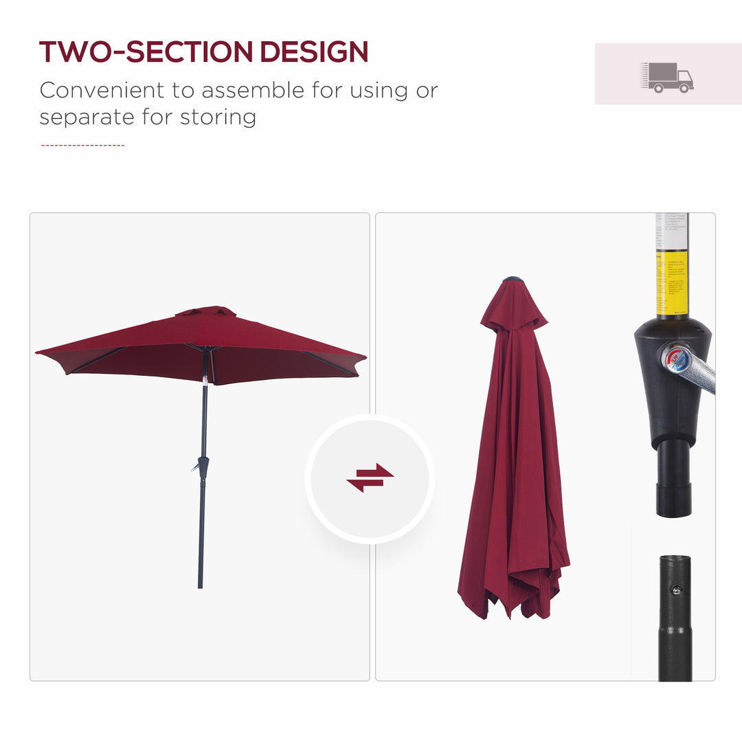 2.7M Tilting Parasol Sun Parasol Outdoor Garden Umbrellas Sun Shade Aluminium Frame with Crank（Wine Red）