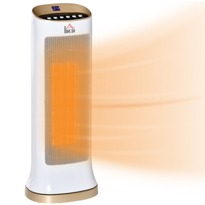 HOMCOM Ceramic Tower Heater 45° Oscillating Space Heater w/ Remote Control 8hr Timer Tip-Over Overheat Protection 1000W/2000W-White