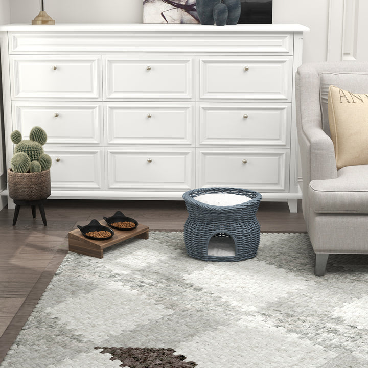 2-Tier Elevated Cat Bed Basket W/Cushion-Grey