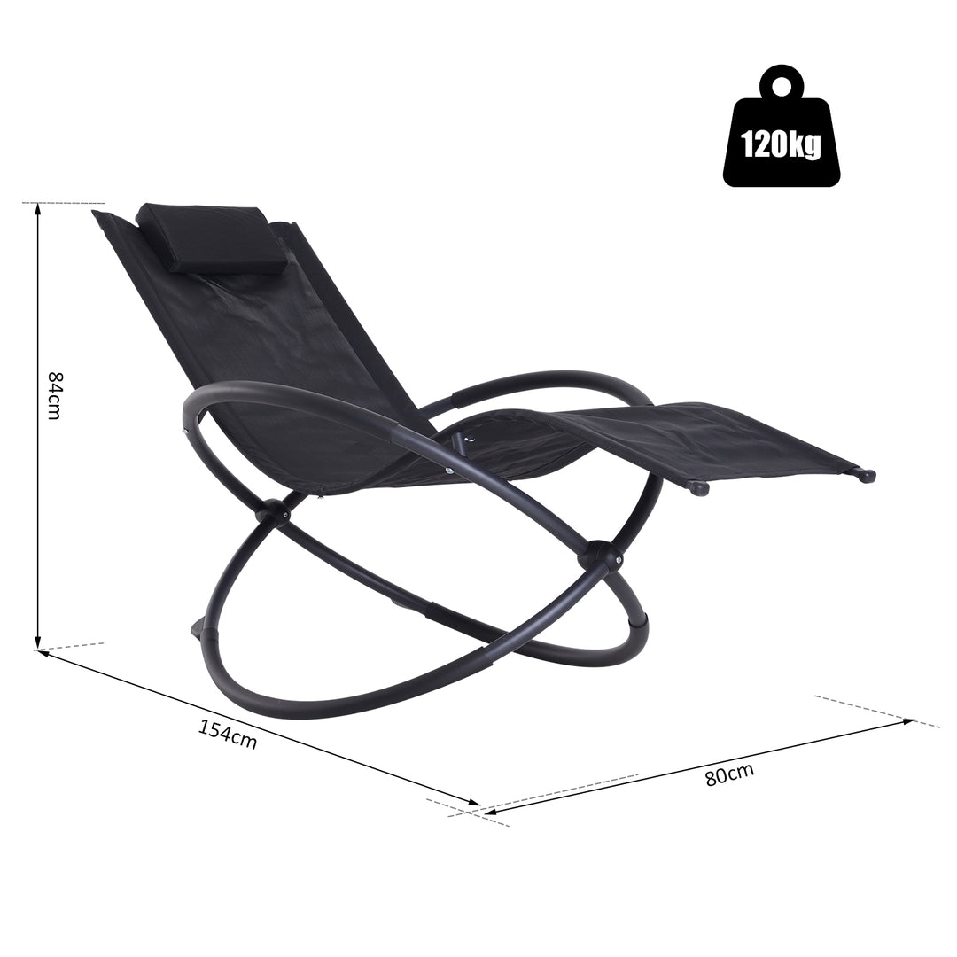 Outsunny Outdoor Orbital Lounger Zero Gravity Patio Chaise Foldable Rocking Chair w/ Pillow Black