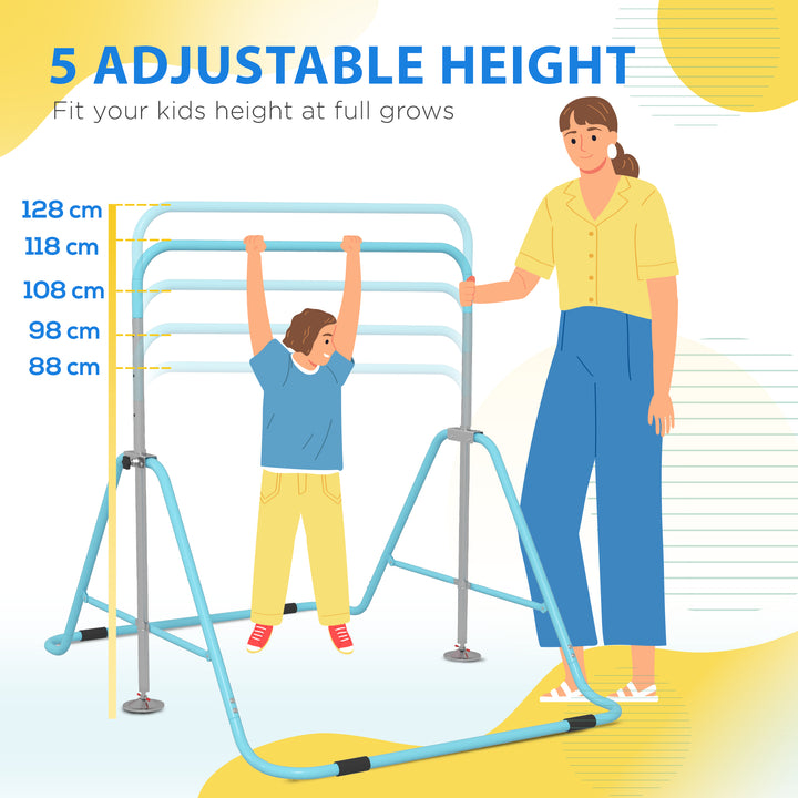 Kids Gymnastics Bar, Foldable Horizontal Bars w/ Adjustable Height, Training Bar w/ Triangle Base - Green