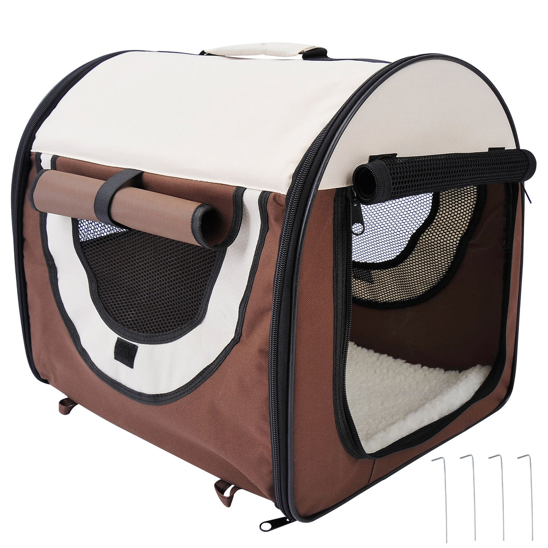 Pet Carrier Folding Cat Carrier Dog Bag Fabric Soft Pet Crate, 46 x 36 x 41 cm, Brown