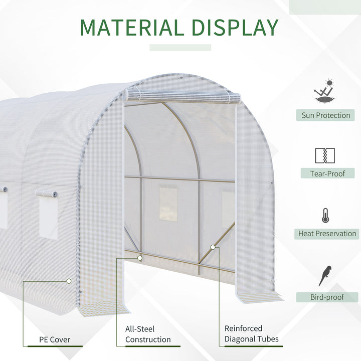 Outsunny Polytunnel Steel Frame Greenhouse Walk-in Greenhouse 3.5 L x 2 W x 2H m-White