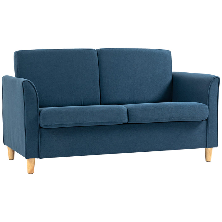 Compact Loveseat Sofa, Modern 2 Seater Sofa for Living Room with Wood Legs and Armrests, Blue