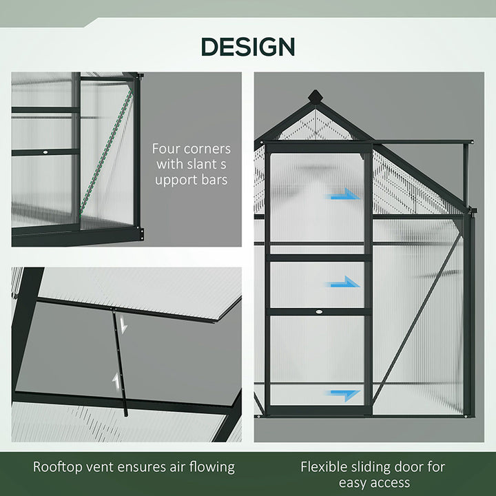 Outsunny 6 x 6 ft Clear Polycarbonate Greenhouse Large Walk-In Green House Garden Plants Grow House w/ Slide Door and Push-Open Window