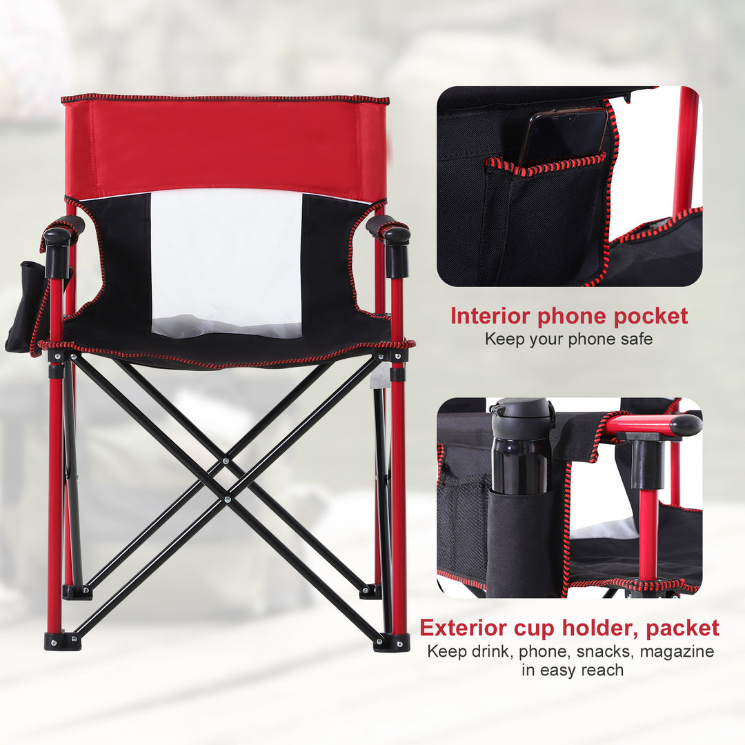 Metal Frame Sponge Padded Folding Camping Chair w/ Pockets Red