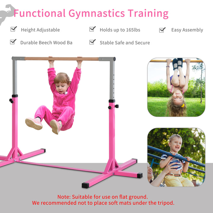 Steel Frame Adjustable Horizonal Gymnastics Bar for Kids Pink