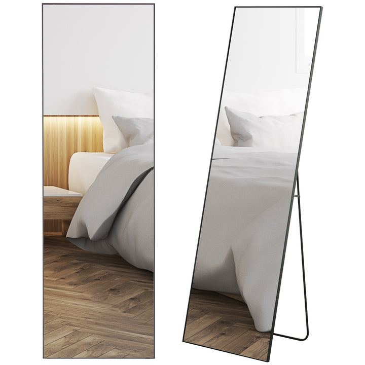 Full Length Dressing Mirror, Floor Standing or Wall Hanging, Aluminum Alloy Framed Full Body Mirror for Bedroom, Living Room, Black