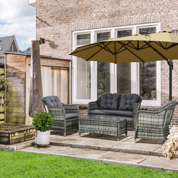 4 Pieces PE Rattan Wicker Sofa Set Outdoor Conservatory Furniture Lawn Patio Coffee Table w/ Cushion - Grey