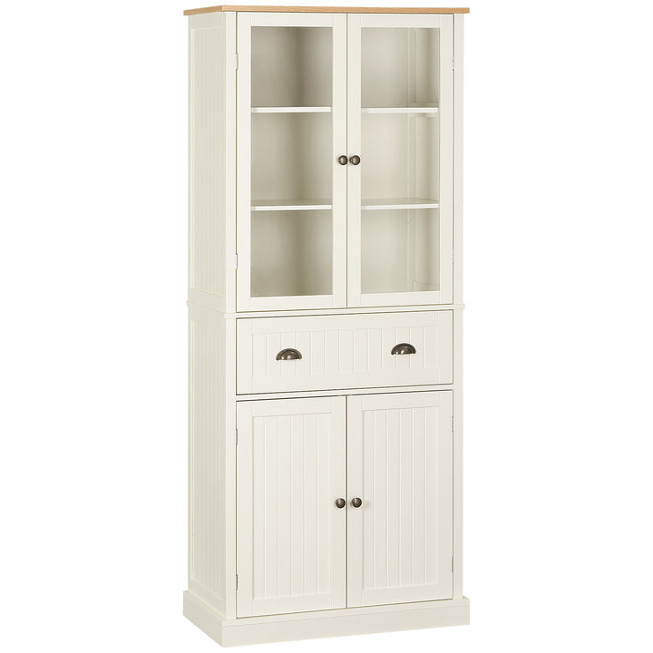 Freestanding Kitchen Cupboard, 5-tier Storage Cabinet with Adjustable Shelves - Cream White