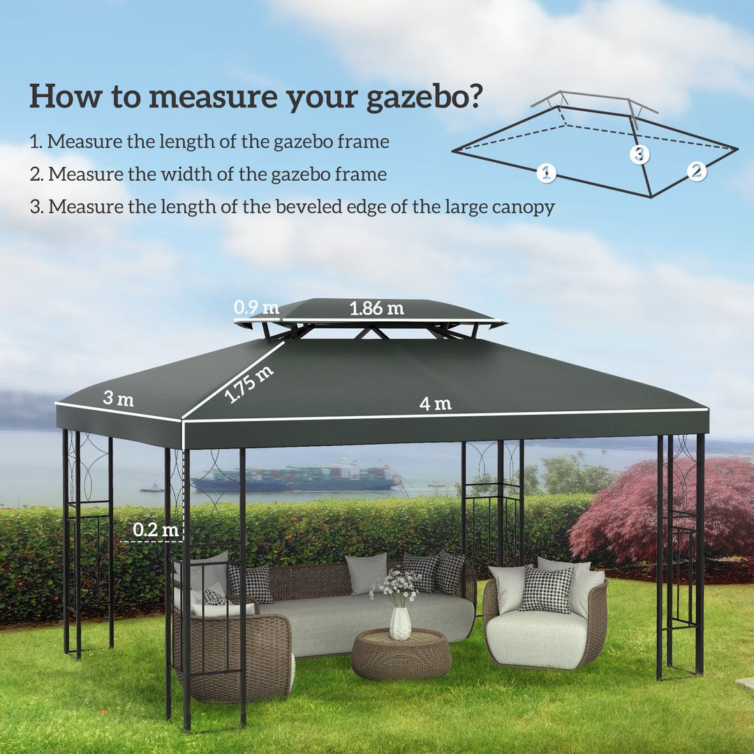 3x4m Gazebo Replacement Roof Canopy 2 Tier Top UV Cover Garden Patio Outdoor Sun Awning Shelters Deep Grey (TOP ONLY)