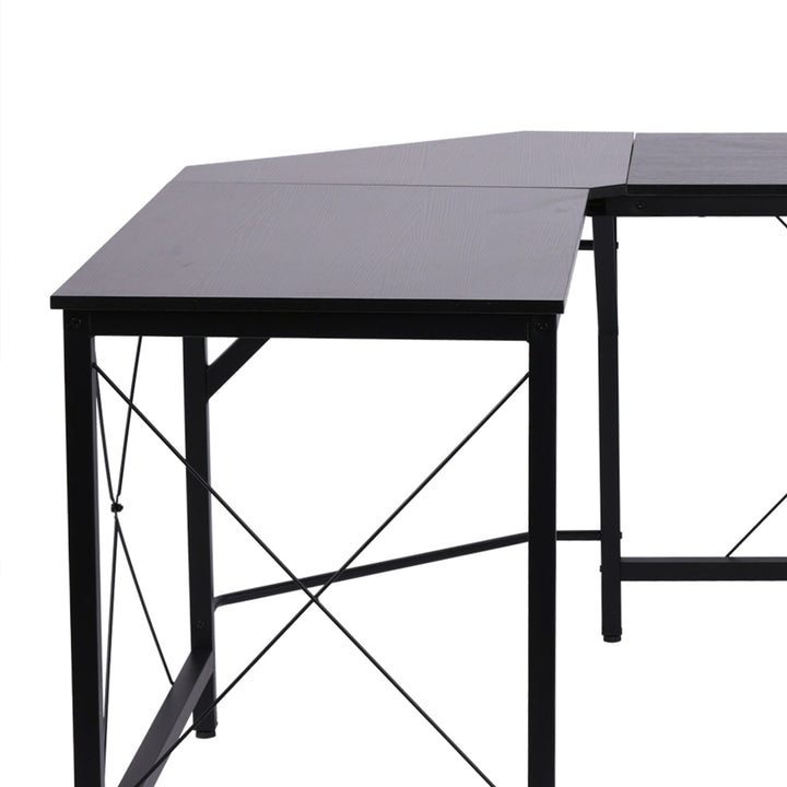 Corner Gaming Desk L-Shape Computer PC Workstation Home Office Three Worktop Writing Table 76x150cm Black