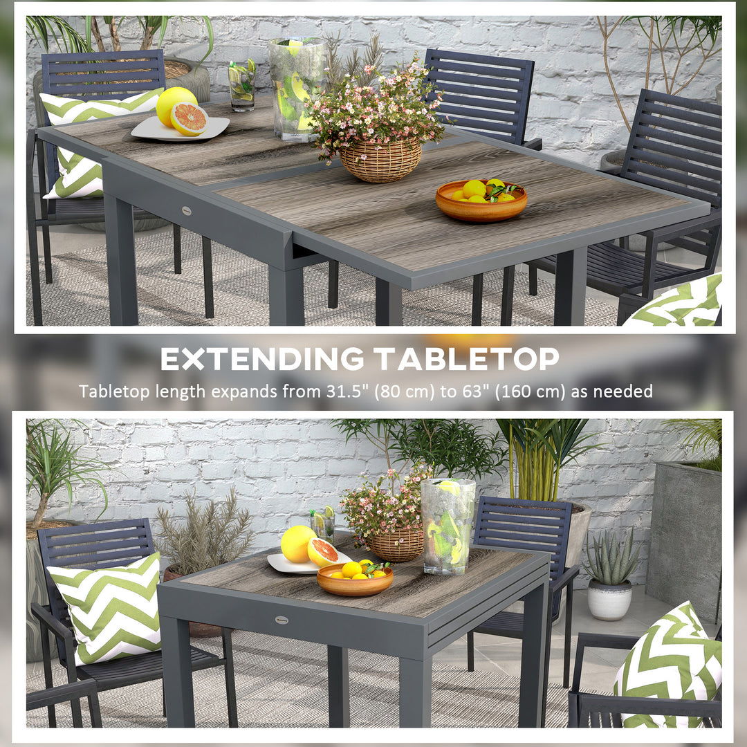 Extending Garden Table, Outdoor Dining Table for 6, Aluminium Frame Rectangular Patio Table with Plastic Board Tabletop, Beige