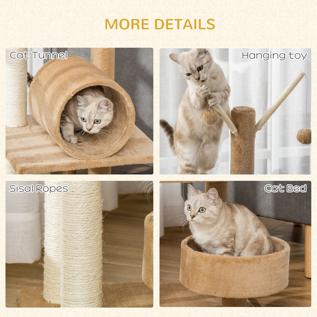 Cat Tree Tower Kitten Activity Center Scratching Post with Bed Tunnel Perch Interactive Ball Toy Brown