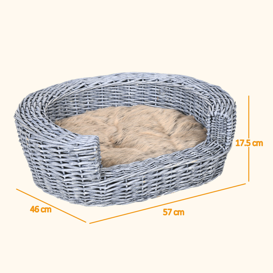 Pet Basket Sofa Bed, 57Lx46Wx17.5H cm, Willow Rattan-Grey