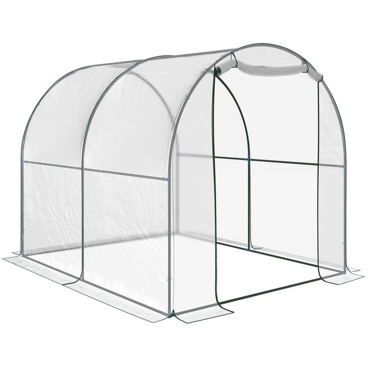 Outsunny Walk-in Polytunnel Greenhouse with Roll-up Door Transparent Tunnel Greenhouse with Steel Frame and PVC Cover, 2.5 x 2m