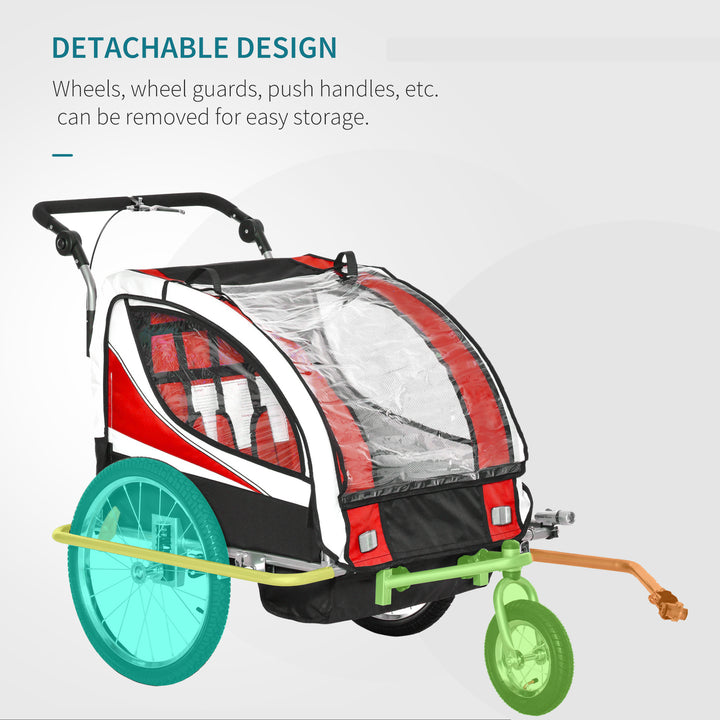 Child Bike Trailer Baby Bicycle Trailer 360° Rotatable for 2 Kids with Steel Frame LED Red