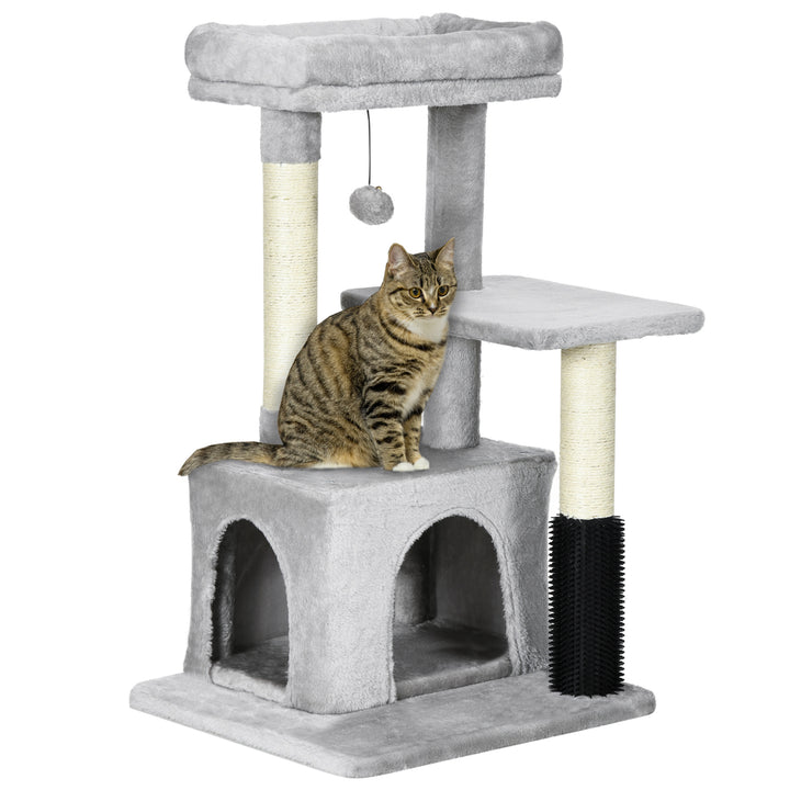 PawHut Cat Tree Tower Climbing Activity Center Kitten Furniture with Sisal Post Scratching Massage Toy 48 x 48 x 80cm Light Grey