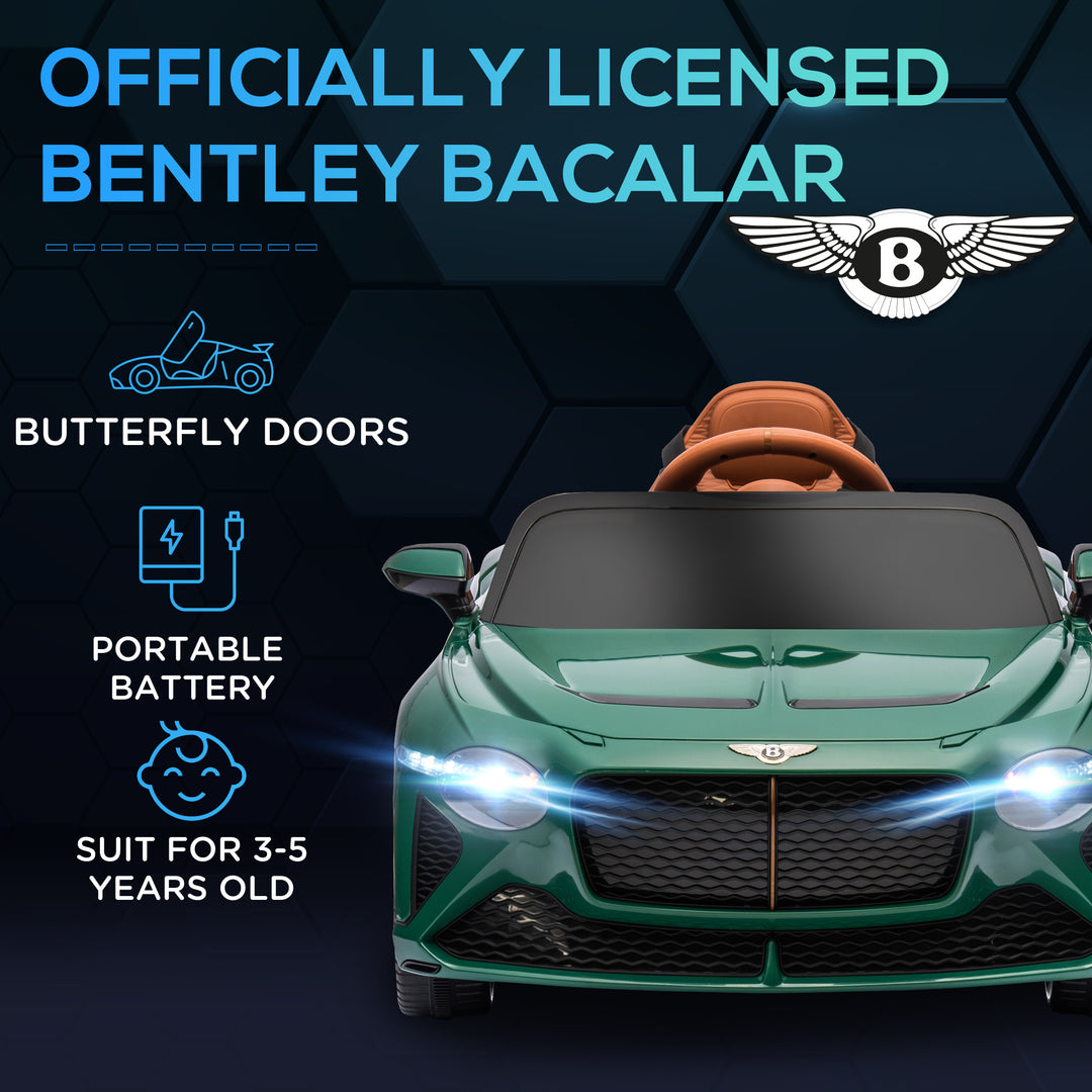 Bentley Bacalar Licensed 12V Kids Electric Ride on Car with Remote Control, Powered Electric Car with Portable Battery, Music, Horn, Lights, Suspension Wheels, for Ages 3-5 Years - Green