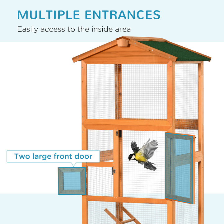 Wooden Bird Aviary Cages Outdoor Finches Birdcage with Pull Out Tray 2 Doors, Orange