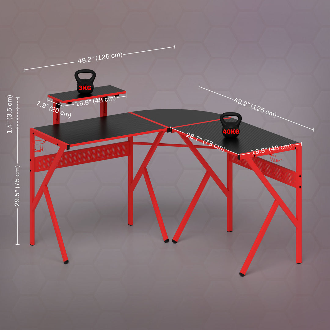 Gaming Desk L-Shaped Corner Computer Table for Home Office PC Workstations with Adjustable Monitor Stand , Red