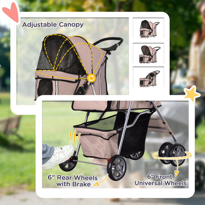 PawHut Dog Pram Pet Stroller Foldable Dog Pushchair with Wheels Zipper Entry Cup Holder Storage Basket Brown