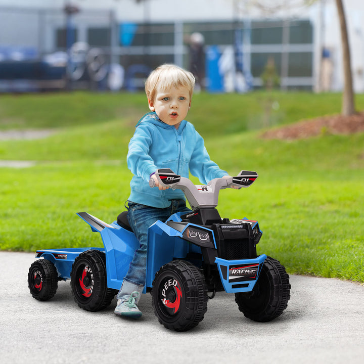 6V Quad Bike with Back Trailer, Wear-Resistant Wheels, for Ages 18-36 Months, Blue