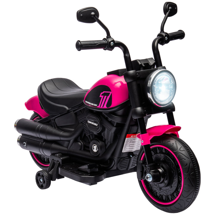 6v Electric Motorbike with Training Wheels, One-Button Start - Pink