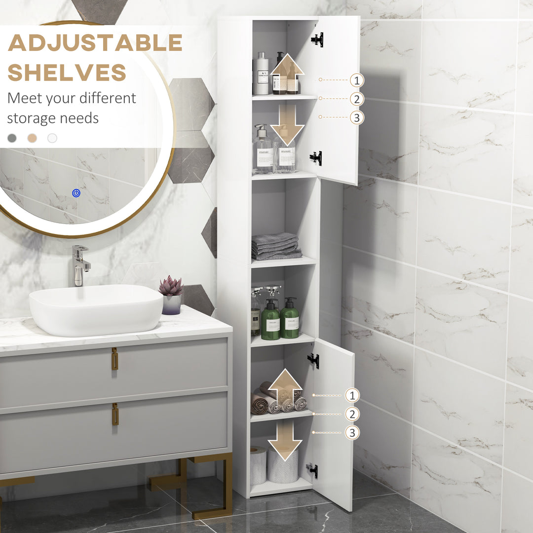 Freestanding Bathroom Cabinet, High Gloss Storage Cabinet with Doors and Adjustable Shelves, 30 x 30 x 181.5 cm, White