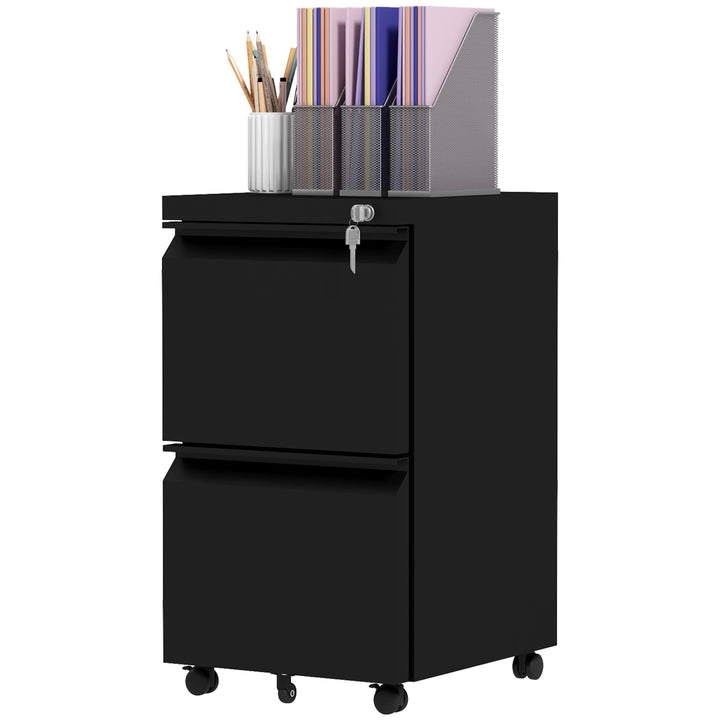 Vinsetto 2-Drawer Mobile Filing Cabinet on Wheels, Steel Lockable File Cabinet with Adjustable Hanging Bar for Letter, A4 and Legal Size, Black