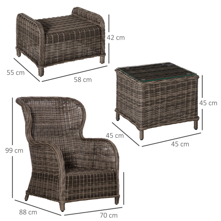 Outsunny Deluxe Garden Rattan Furniture Sofa Chair &amp; Stool Table Set  Patio Wicker Weave Furniture Set Aluminium Frame Fully-assembly - Brown