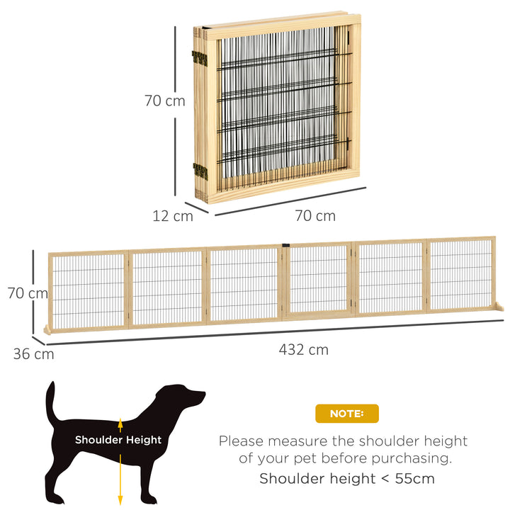 Wooden Pet Gate, Freestanding Dog Safety Barrier with 2 Support Feet, Natual