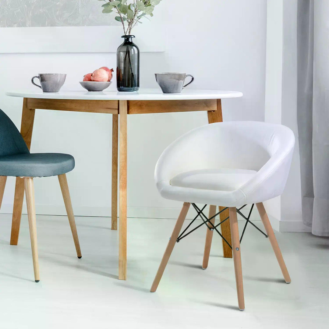 Faux Leather Lounge Chair W/Solid Wooden Legs-White
