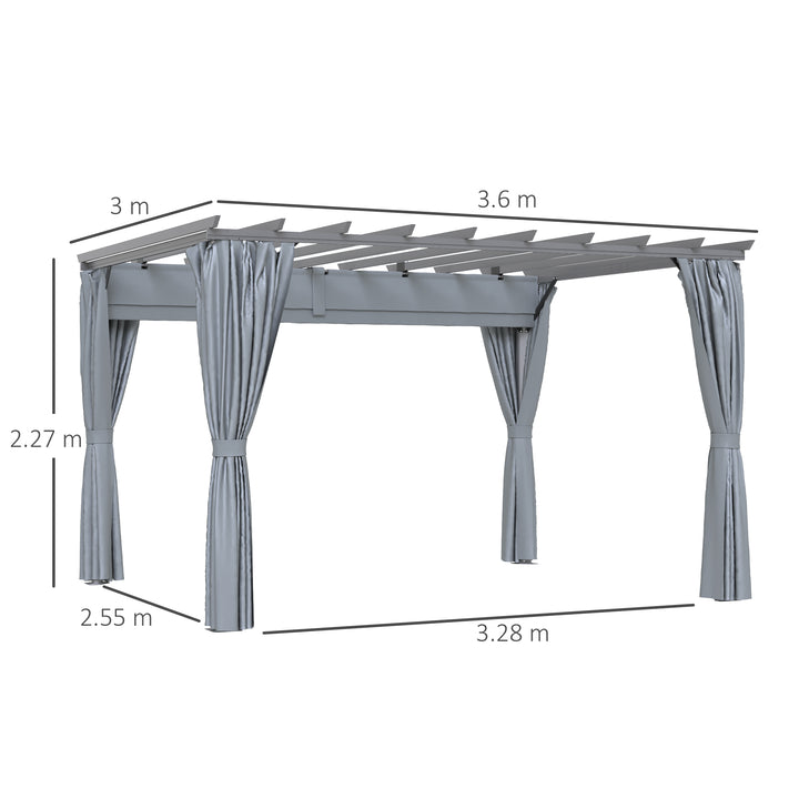 3.6 x 3(m) Outdoor Pergola Gazebo Retractable Canopy Garden Shelter Sun Shade Party with Curtains, Aluminum, Dark Grey