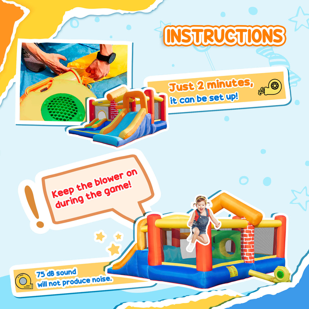 Outsunny 4 in 1 Kids Bounce Castle Extra Large Double Slides & Trampoline Design Inflatable House Pool Climbing Wall for Kids Age 3-8, 3.8x3.7x2.3m