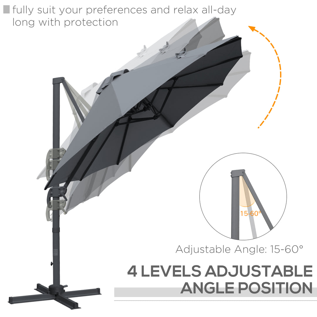 4.5 m Patio Cantilever Roma Parasol, Large Double-Sided Rectangular Garden Umbrella with Crank Handle, 360° Cross Base for Bench, Outdoor