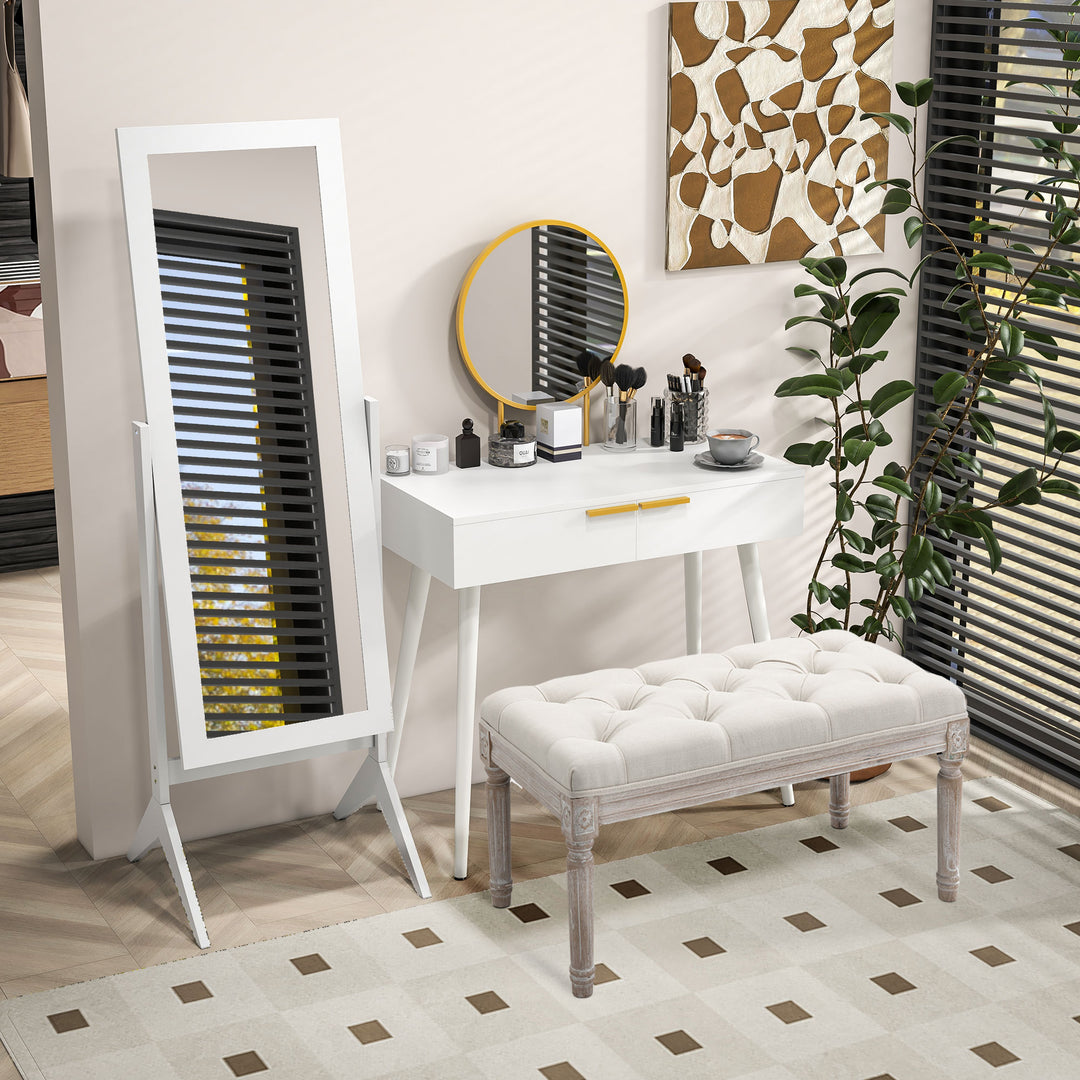 Modern Dressing Table with Round Mirror, Makeup Vanity Table with 2 Drawers for Bedroom, Living Room, White