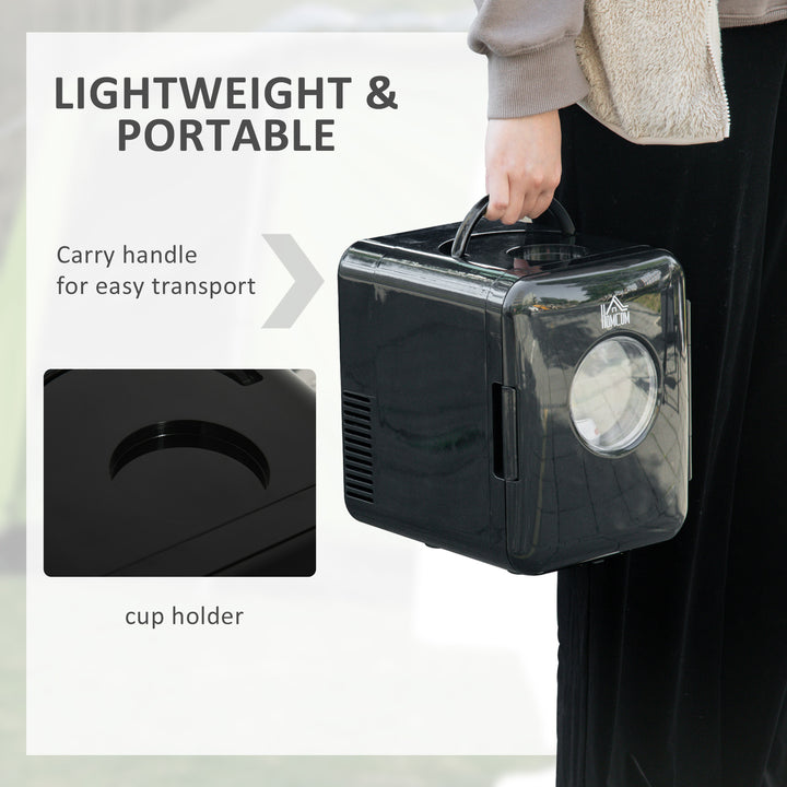 4 L/6 Can Mini Fridge, AC+DC Portable Cooler &amp; Warmer for Skincare, Makeup, Cosmetics, Food, for Bedroom, Home, Caravan, Car, Black