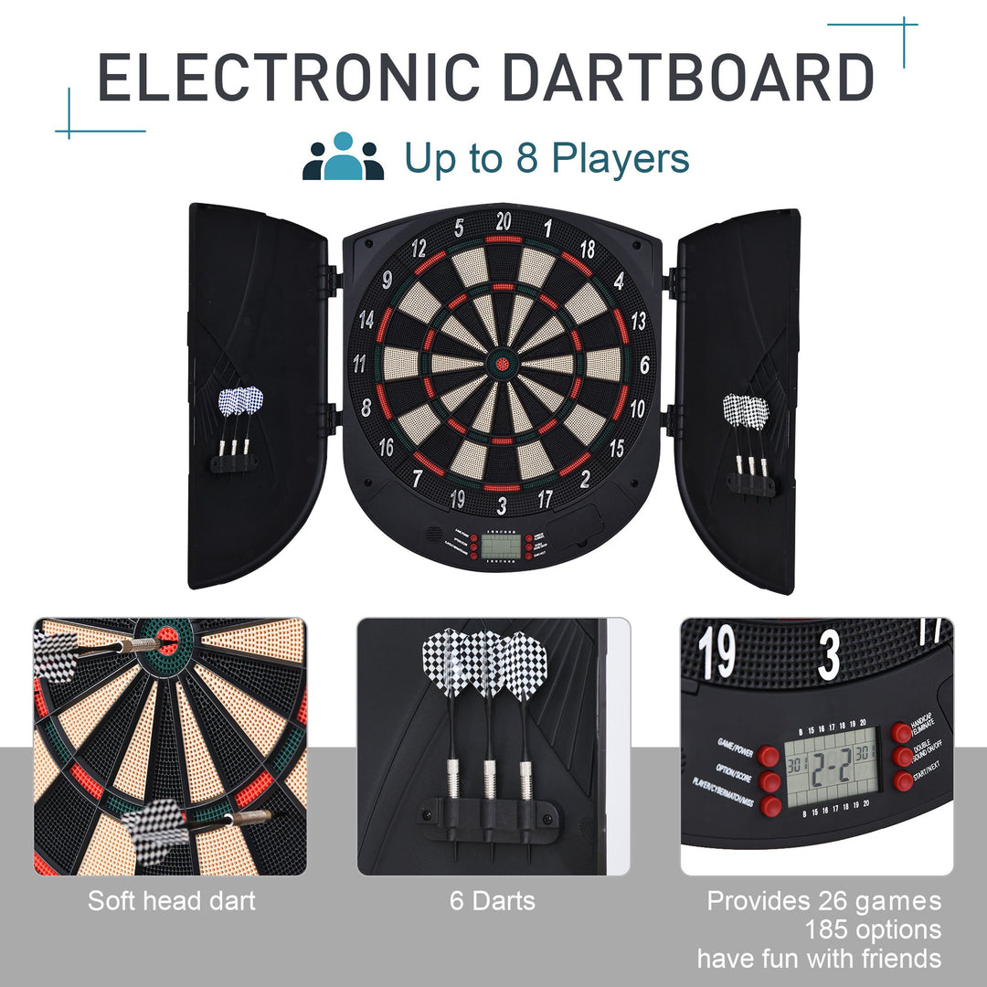 Electronic Dartboard Set 26 Games and 185 Variations with 6 Darts and Cabinet to Storage