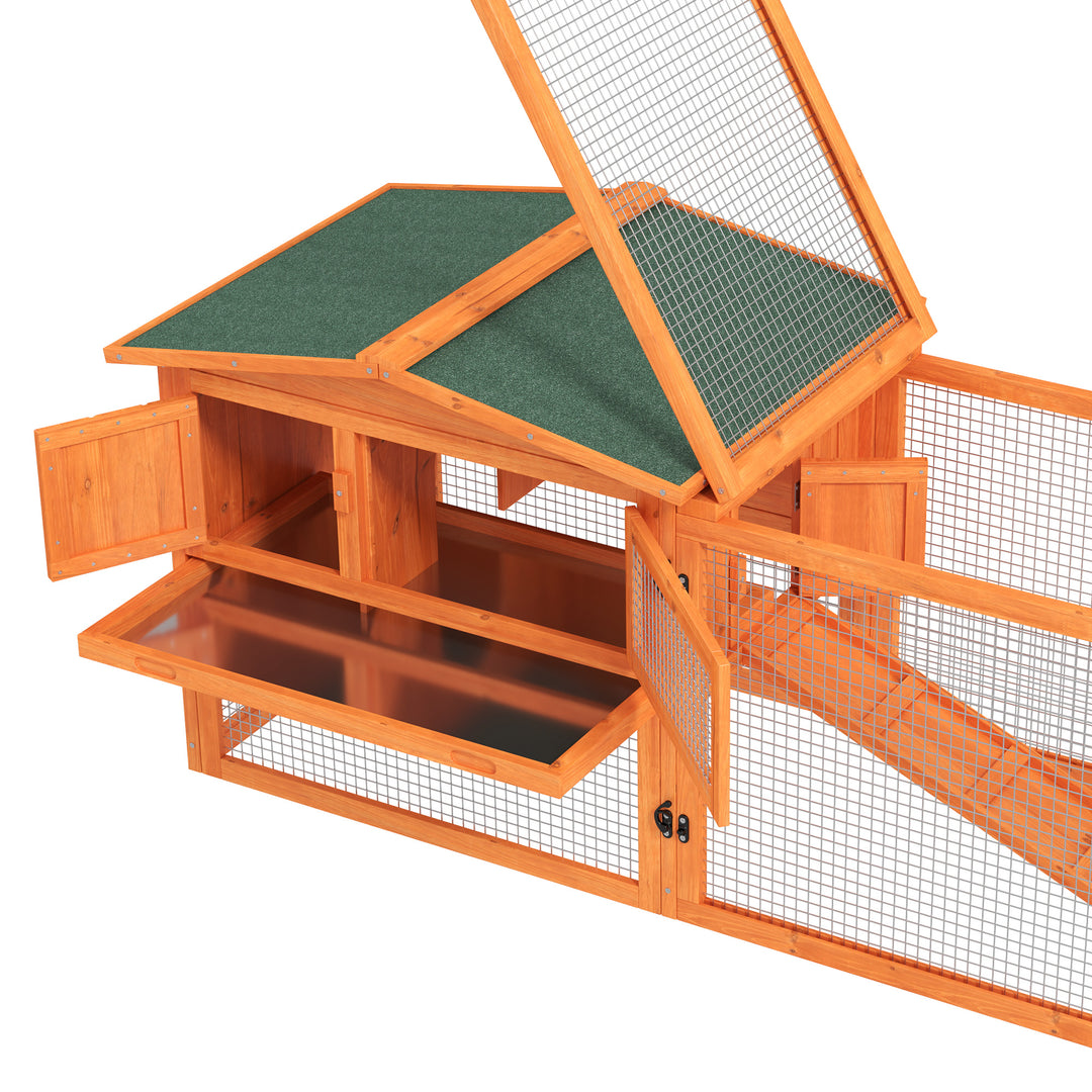 PawHut Rabbit Hutch and Run Outdoor Bunny Cage Wooden Guinea Pig Hide House with Sliding Tray, Hay Rack, Ramp, 156 x 58 x 68cm