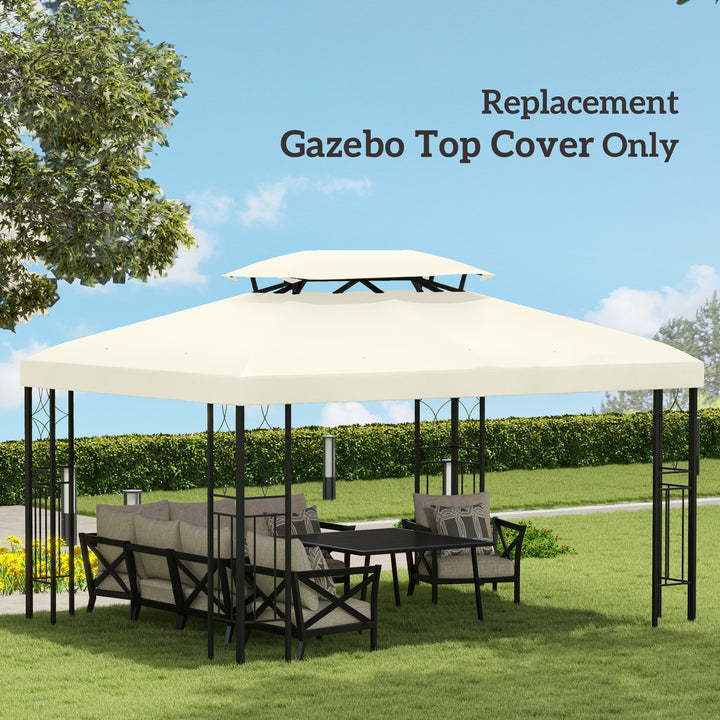 Outsunny 3x4m Gazebo Replacement Roof Canopy 2 Tier Top UV Cover Garden Patio Outdoor Sun Awning Shelters Cream (TOP ONLY)